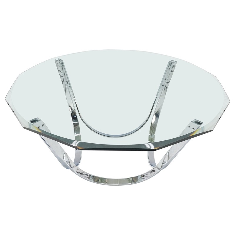 Roger Sprung 3/4″ Beveled Glass Chrome Base Mid Century Modern Coffee Table MINT