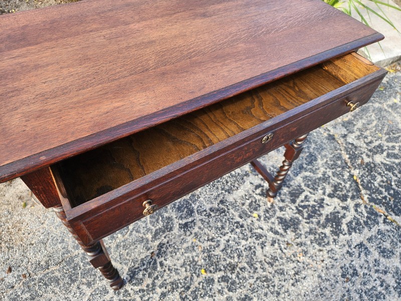Ewardian Barley Twist Oak side / serving table on custers c.1900 gallery