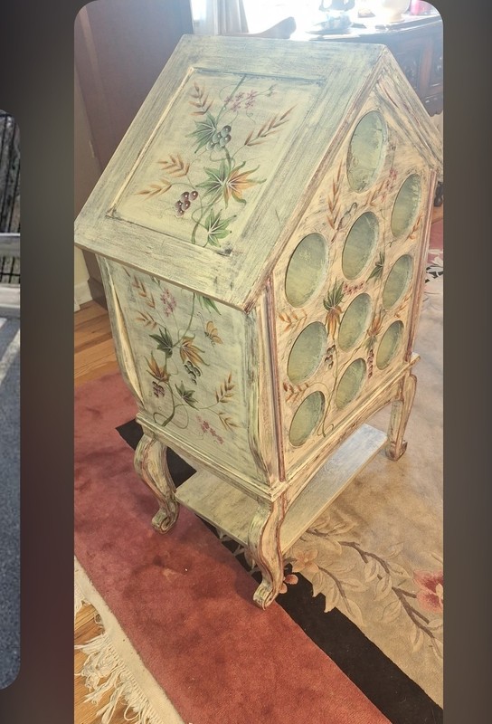 Hand Painted Accent Table Antique Finish Floral Design Wood French Country gallery