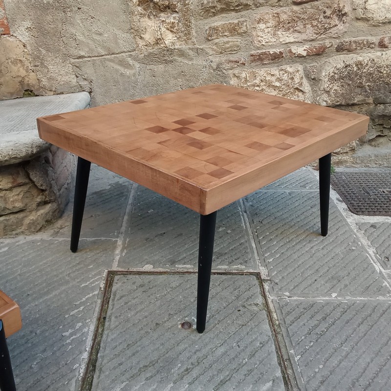 Vintage Mid Century Pair Coffee Table Gio Ponti style Wood Top Italy 1955s gallery