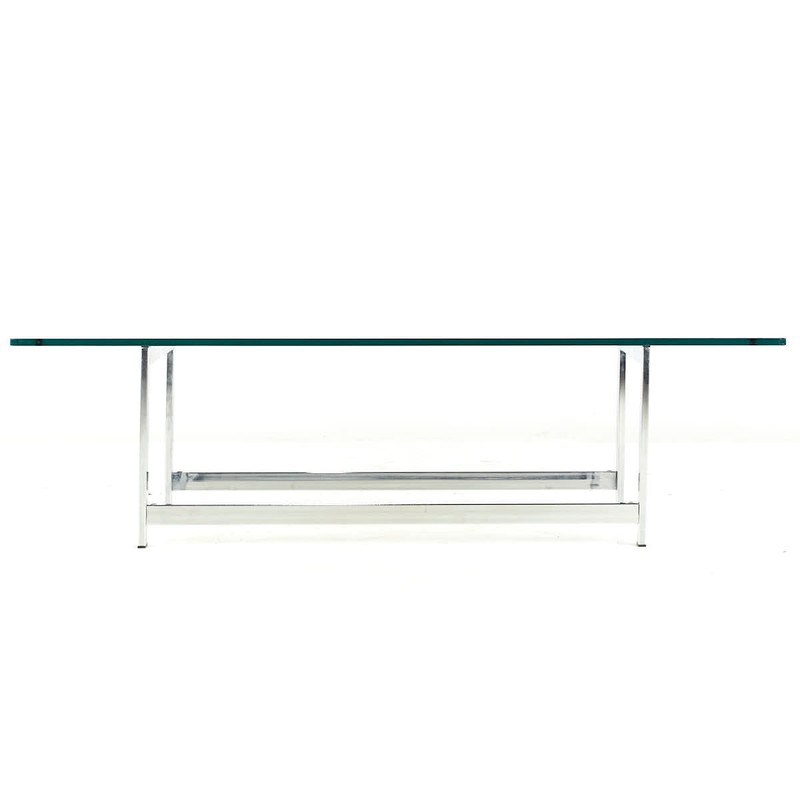 Milo Baughman Style Mid Century Chrome and Glass Coffee Table gallery
