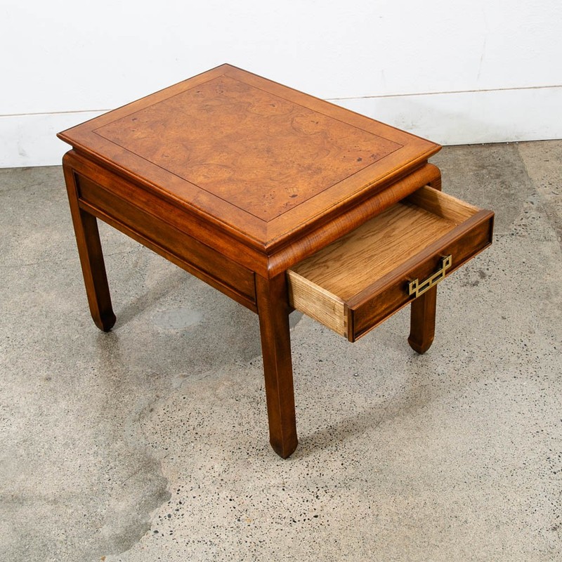 Mid Century Modern Nightstand Side Table Drawer Burl Brass Single Mcm Wood gallery
