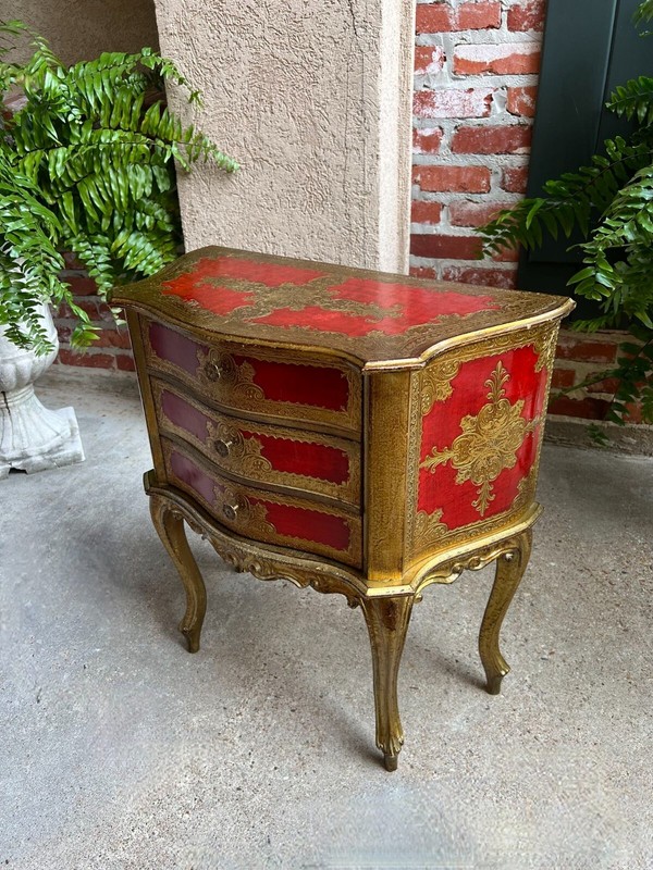 Vintage Italian Gold Gilt Chest End Table Florentine RED Hollywood Regency Tole gallery