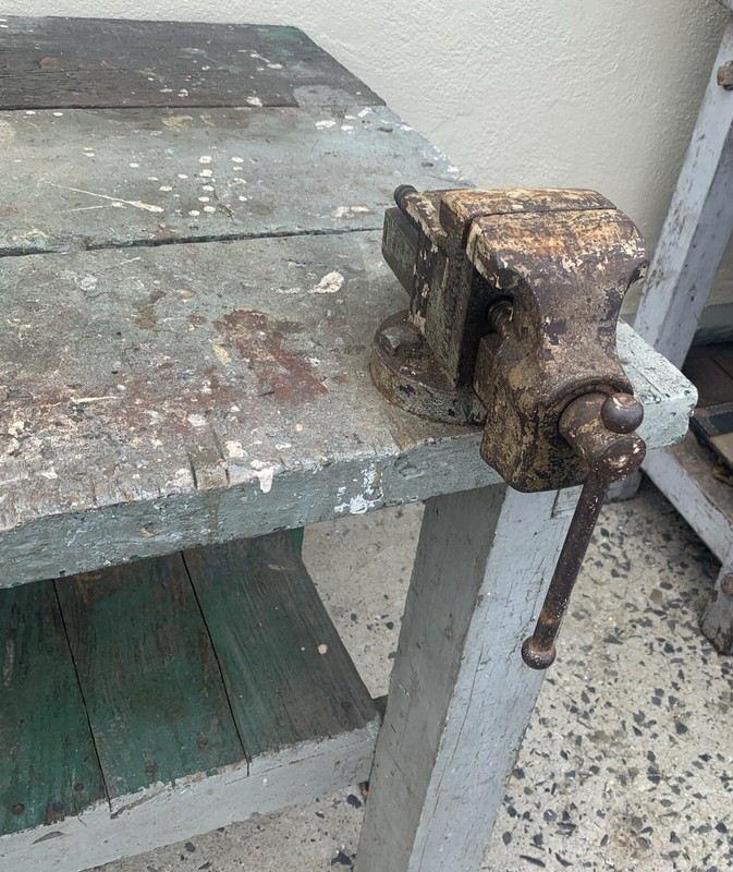 Antique Workbench W/vice Fresh From The Barn gallery