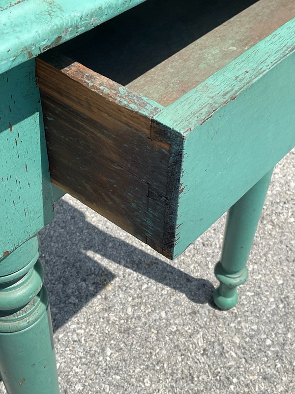 antique greem paint work table night stand drawer sheraton folk art 1830 gallery