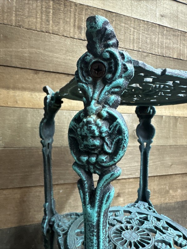 Vintage Verdigris Cast Iron 3 Tier Ornate Filigree table Renaissance Very Heavy gallery
