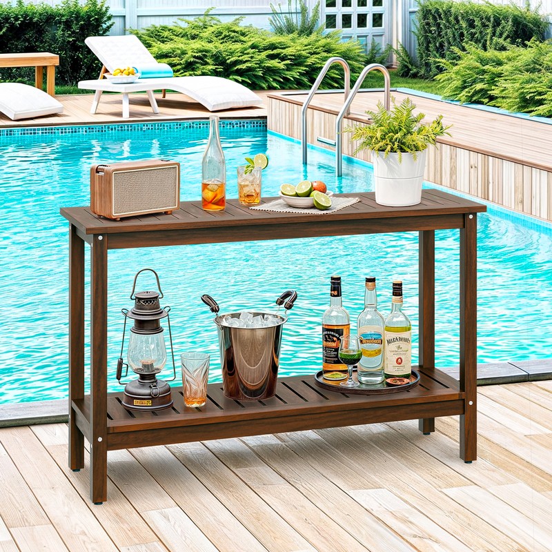 48" Wooden 2-Shelf Console Table Multiuse Buffet Storage w/Foot Sliders Coffee gallery