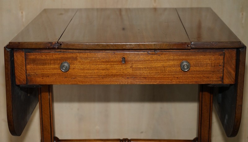 FULLY RESTORED EXTENDING ANTIQUE REGENCY SOFA TABLE INC CHESS BOARD & BACKGAMMON gallery