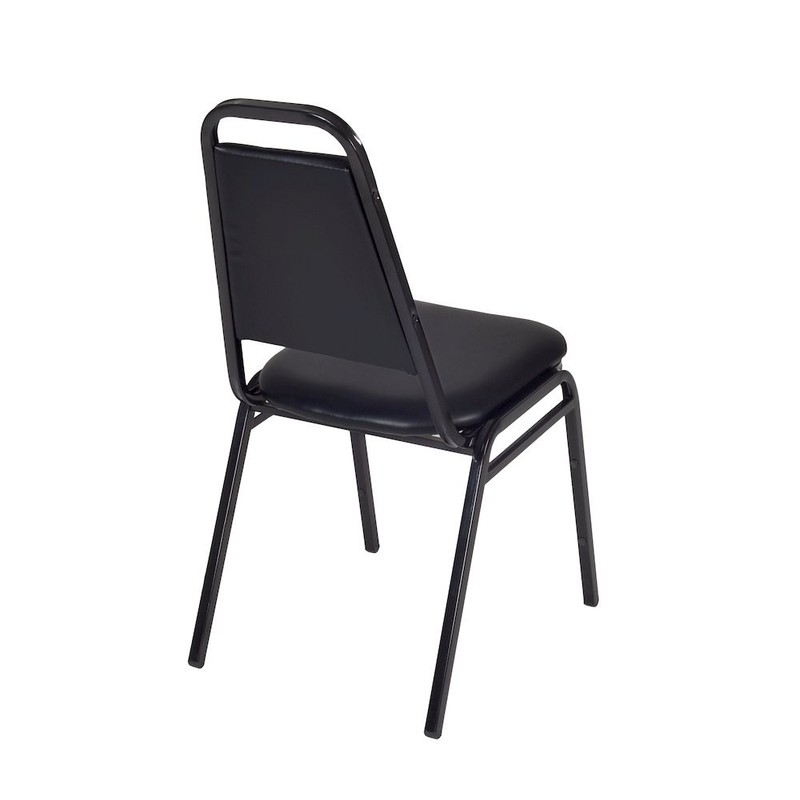 48 in. Square X-Base Breakroom Table- Grey & 4 Restaurant Stack Chairs- Black gallery