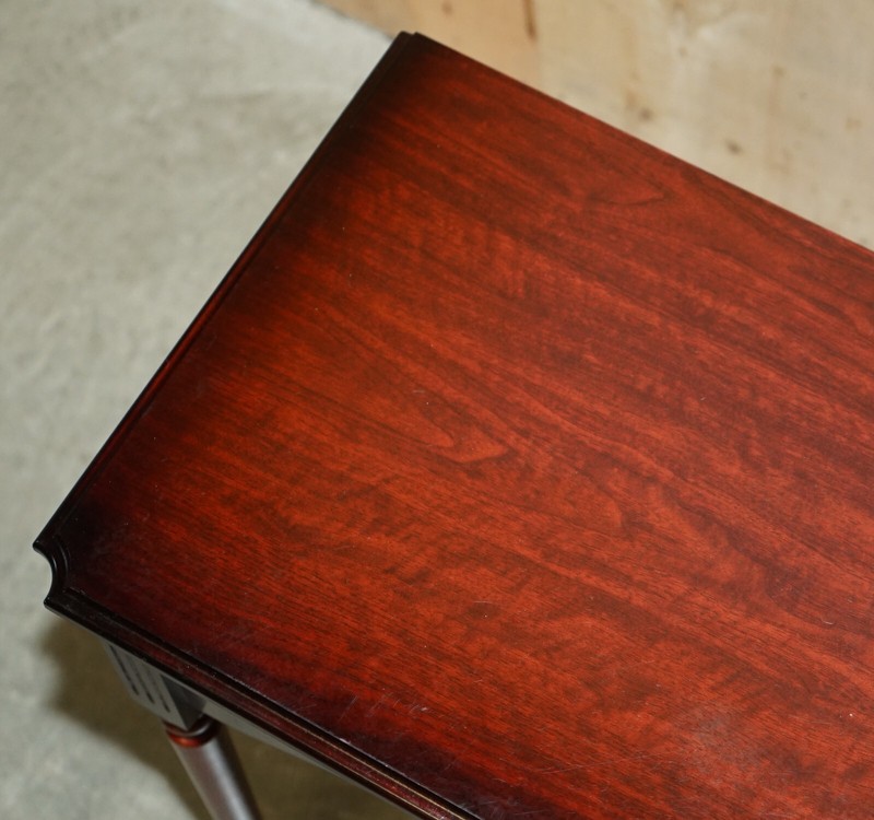LOVELY SMALL TWO DRAWER SIDE CONSOLE TABLE WITH MAHOGANY STYLE FINISH gallery