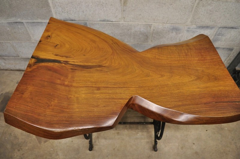 William Herrick Cast Iron Sewing Machine Base Live Edge Walnut Top Console Table gallery