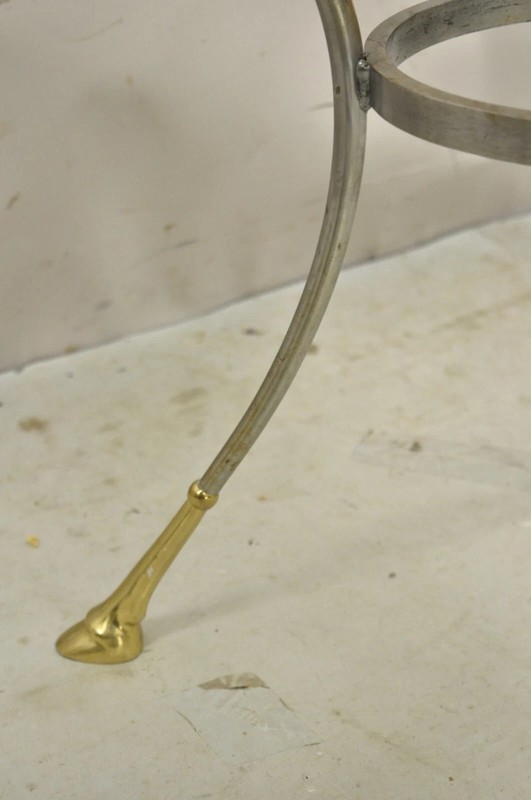 Italian Neoclassical Brass Rams Head Round Marble Steel Gueridon Side Table gallery