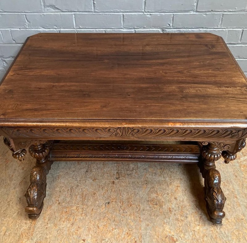 French Antique Renaissance Revival Walnut Desk/Library Table with Sea Serpents gallery
