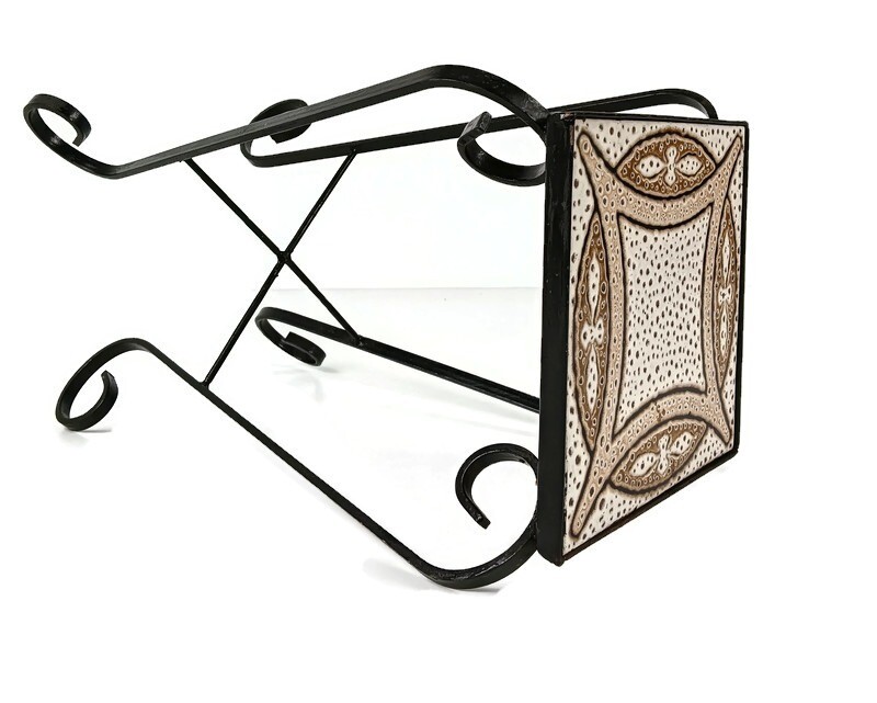 Vintage Wrought Iron Ceramic Tiles top Small side occasional wine table retro fu