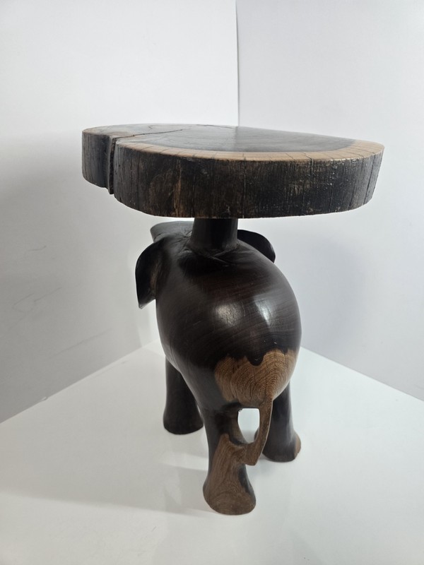 African Ashanti Carved Hardwood Elephant Side Table Mid Century Vintage Heavy gallery