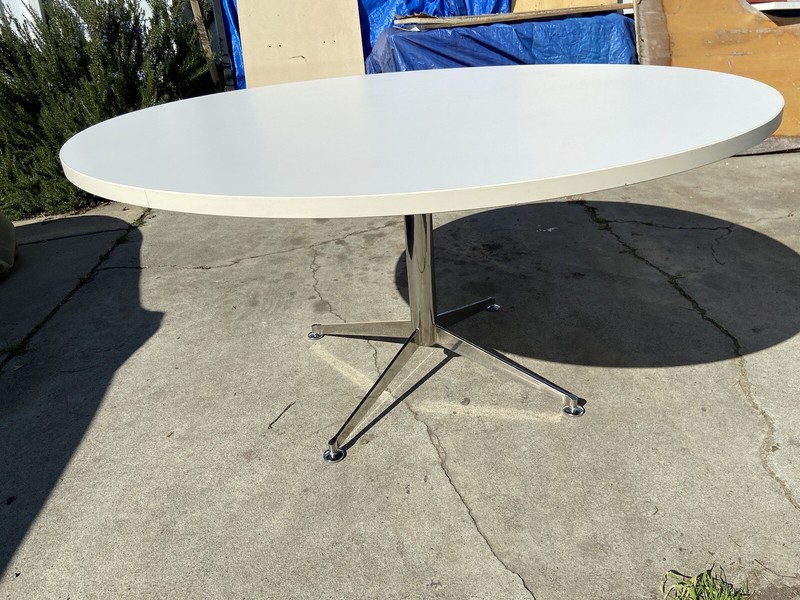 Florence Knoll Mid Century Modern Style Chrome Dining Conference Table gallery