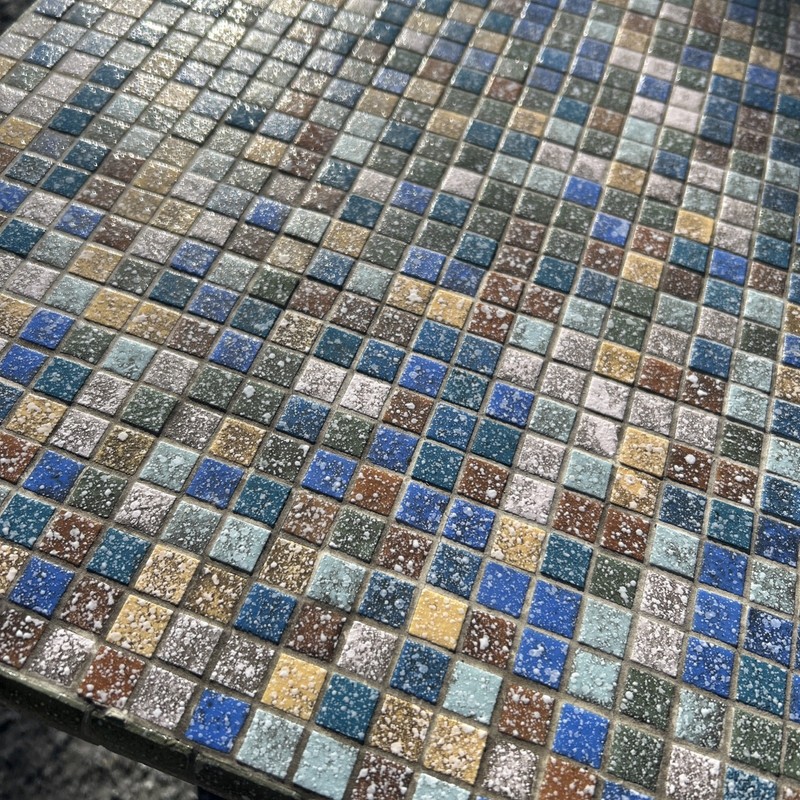 Mid Century Modern Mosaic Tiled Side Accent Table Original Wood Legs 18x18x16 gallery