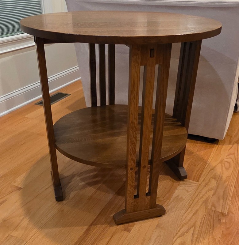 Stickley Mission Round Oak Side Table – Quarter Sawn Oak, Two-Tier Arts & Crafts