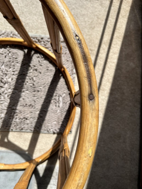 Vintage Glass Top Dining Table with Rattan Pedestal Base gallery