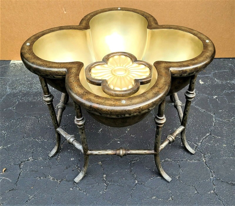 3 Dimensional Lotus Flower Glass Top Indoor Outdoor Cocktail Side End Table 48" gallery