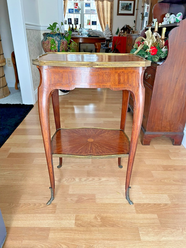 Antique French Gueridon Table– 19th Century Louis XV Style, Brass & Inlay Detail gallery