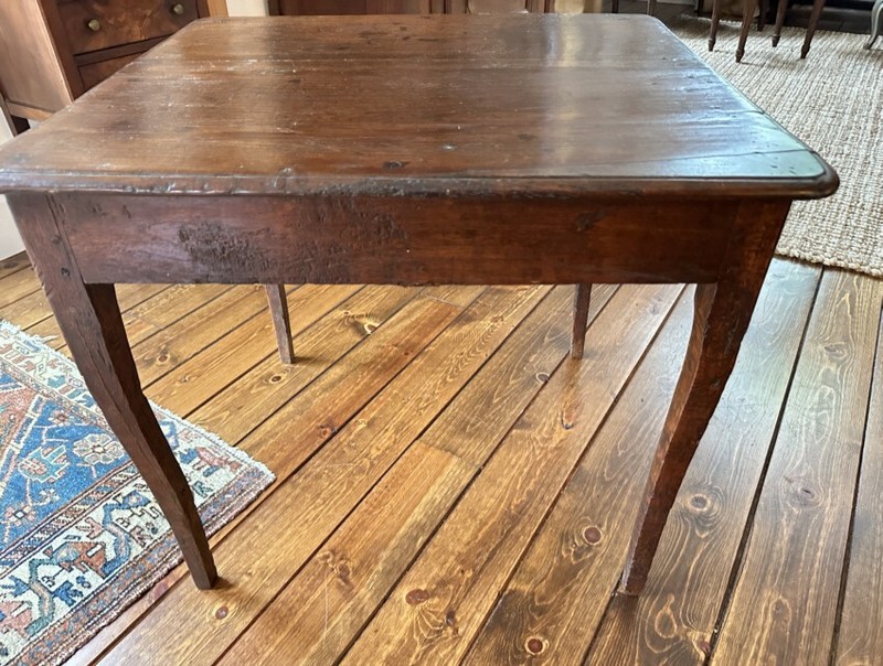 Authentic RARE 18th century French walnut single drawer table c 1760 wooden pins gallery