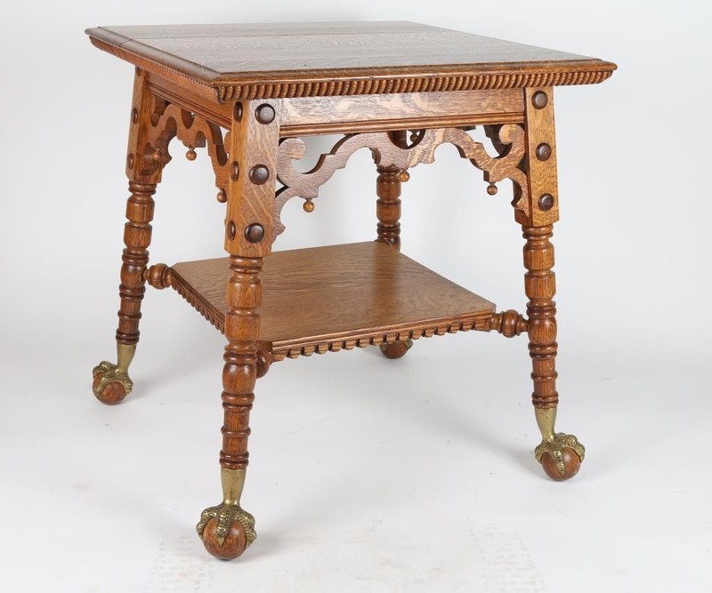 Victorian style glass ball claw footed edge Oak table, antique, mint, gorgeous! gallery