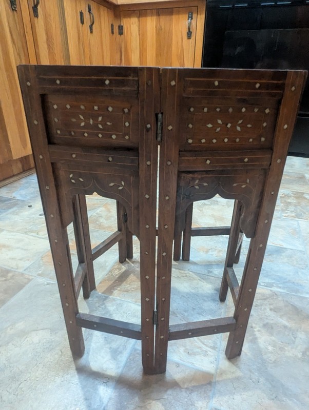 Antique Octagonal Coffee End / Table Bone Inlay Inlaid Moroccan Indian Folding gallery