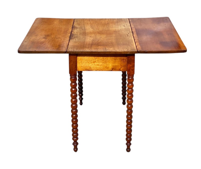 Antique Sheraton Southern Cherry Drop Leaf Table With Spool Turned Legs gallery