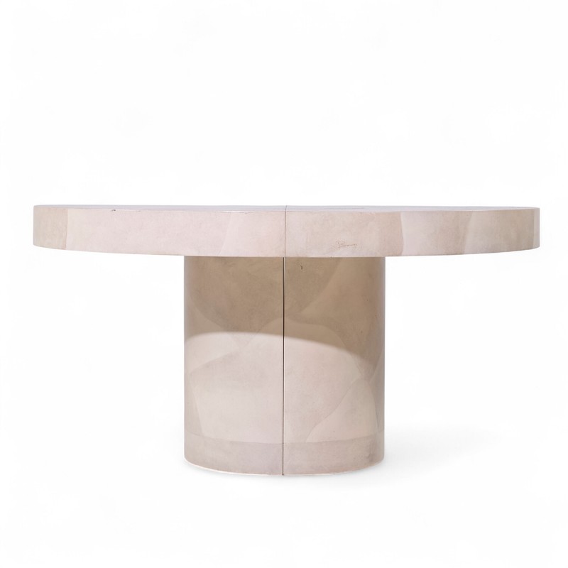 Karl Springer Style Faux Goatskin Expanding Dining Table with 4 Leaves gallery