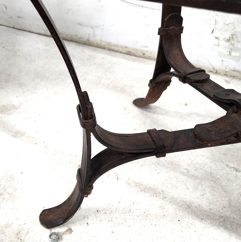 Jaques Adnet Hermes Style Side Table Trompe l'Oeil Leather Straps gallery