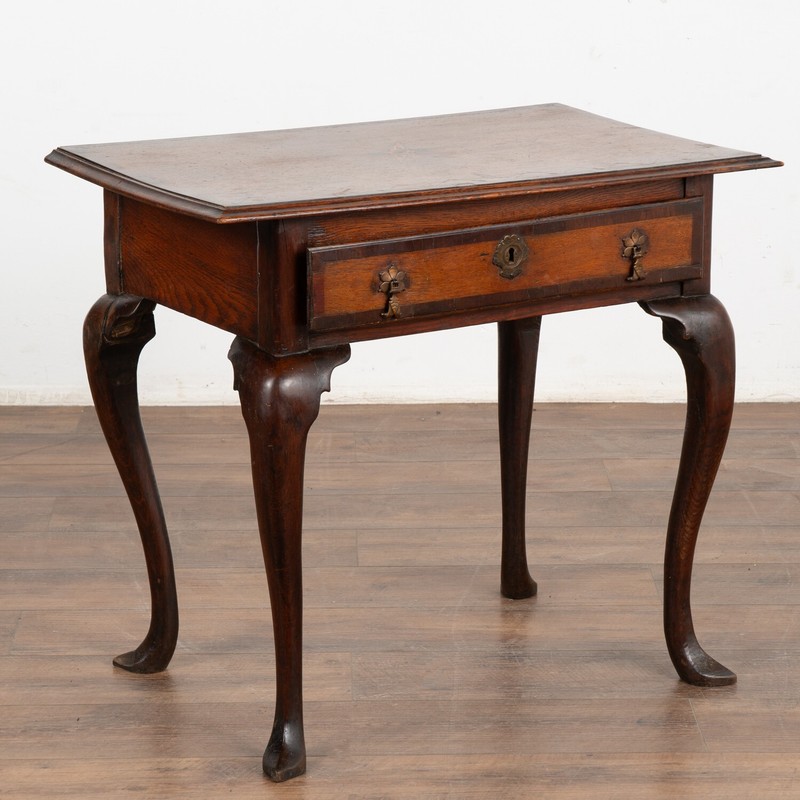 Small Inlaid Oak Side Table With Cabriolet Legs and Single Drawer, Denmark 1750-