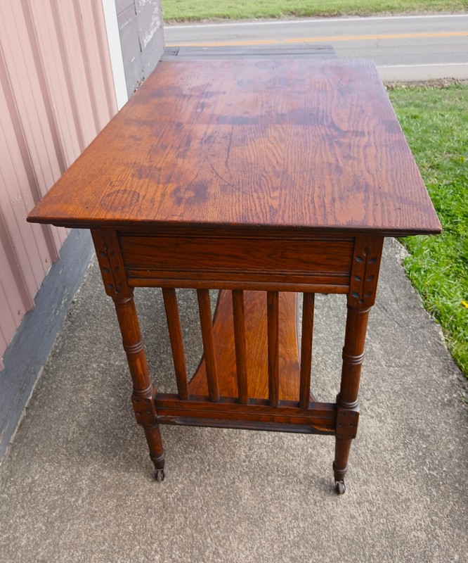 Antique Oak Eastlake Victorian Library Table Desk 1890s An antique oak Eastlake gallery