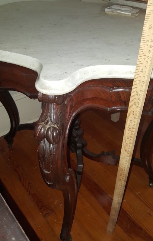 Antique Turtle Top Table Rococo Revival White Marble1800's gallery