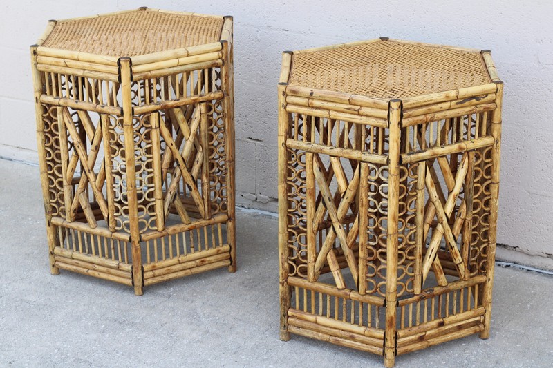 Large Vintage Brighton Pavilion Style Burnt Bamboo Fretwork Dining Table Bases gallery