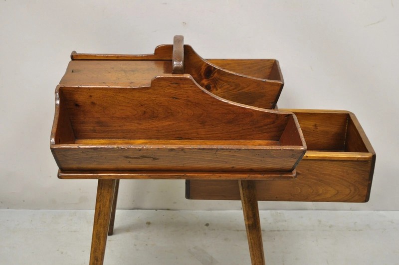 Vintage Pine Wood Primitive French Country Cobblers Work Stand Side Table gallery