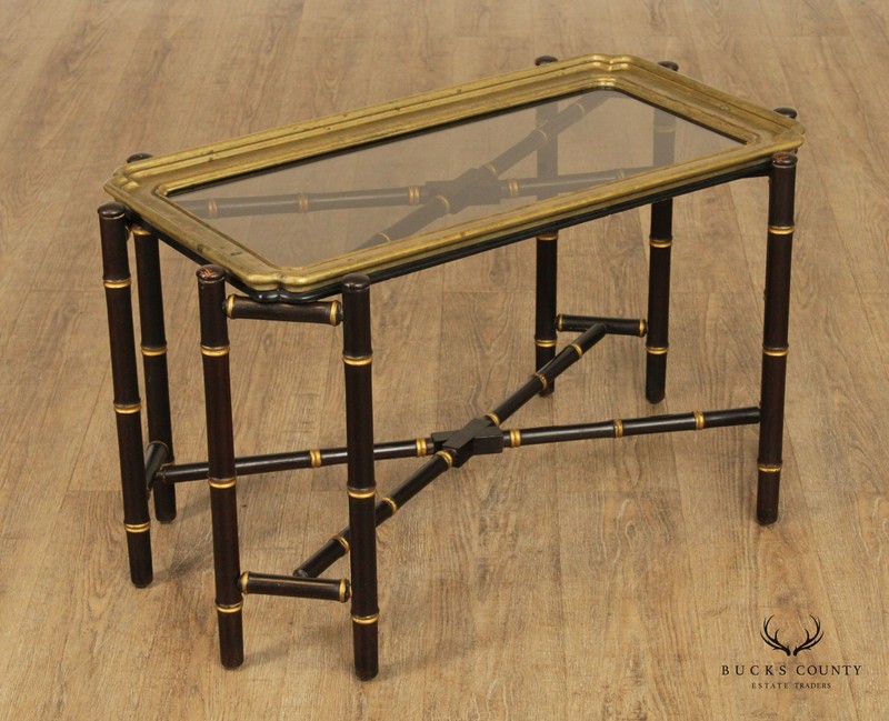 Asian Style Faux Bamboo X-Base Brass Tray Top Coffee Table gallery