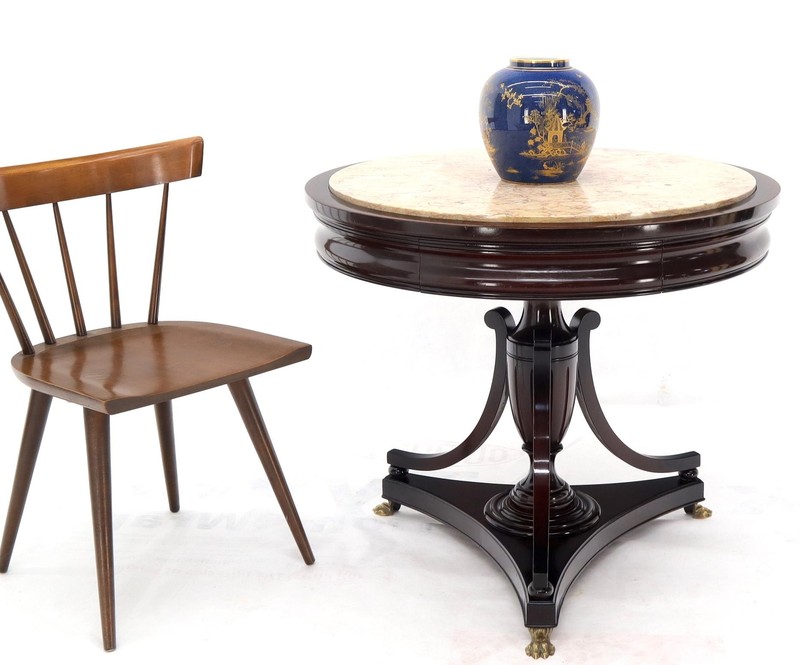 Mahogany Cup Shape Base Pink Marble Top Brass Claw Feet Center Table Gueridon gallery