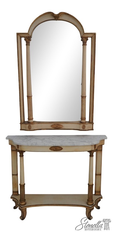 L70476: PALLADIO Vintage Italian Creme Painted Console Table w. Mirror