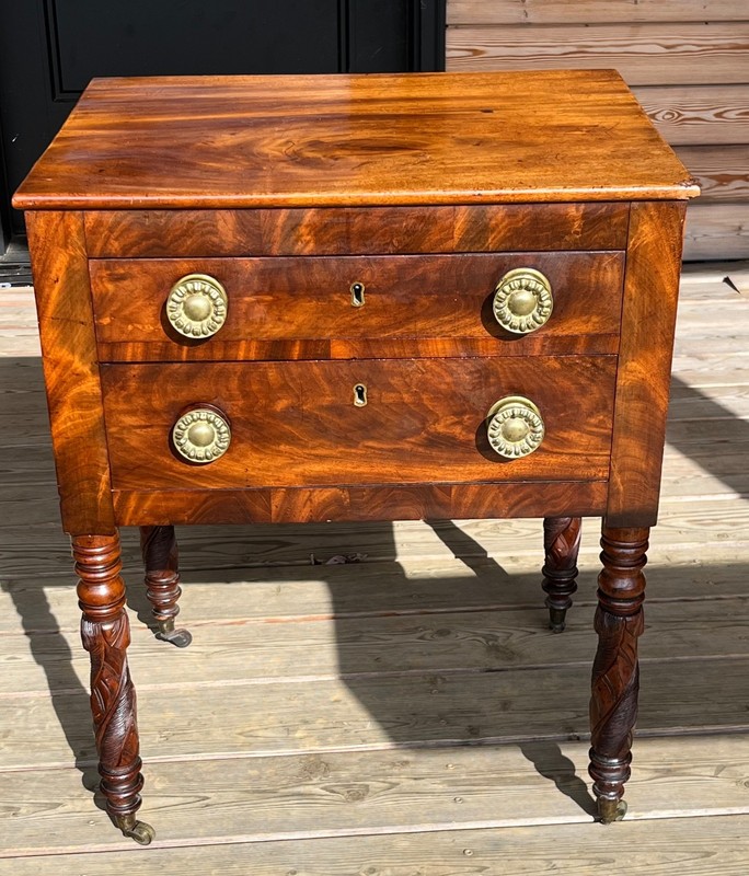 Antique 19th C. American Empire Mahogany Worktable with Carved Pineapple Legs gallery