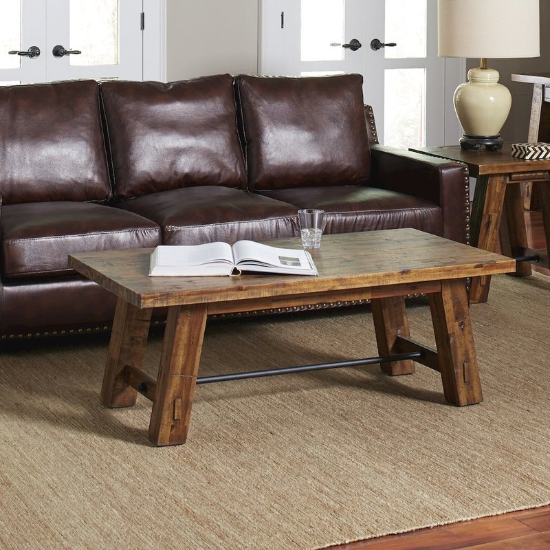 Cannon Valley Rustic Distressed Industrial Trestle 50" Coffee Table gallery