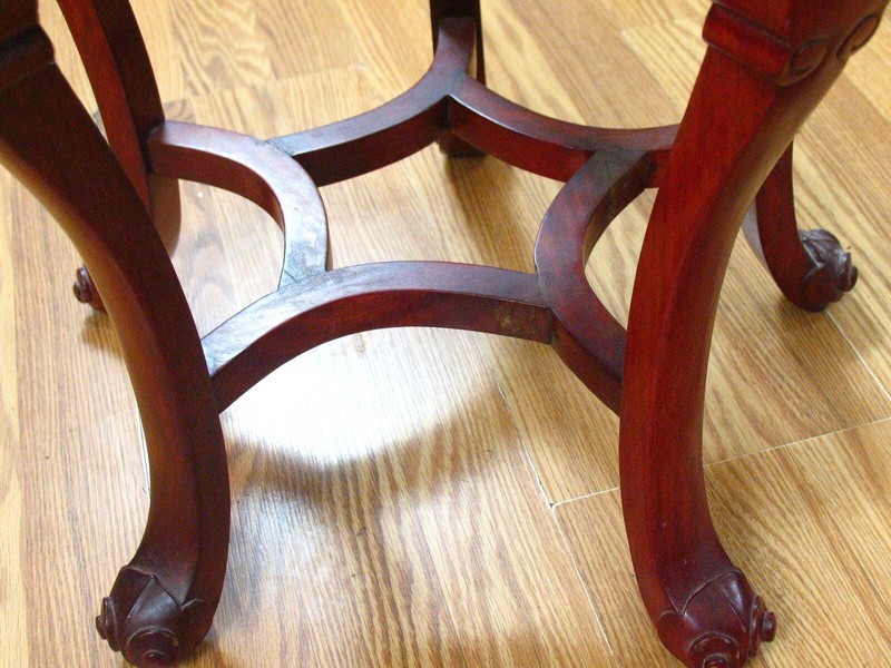Vintage MCM Chinese Round Cloisonne Stool/Side Table Mahogany Carved Wood gallery