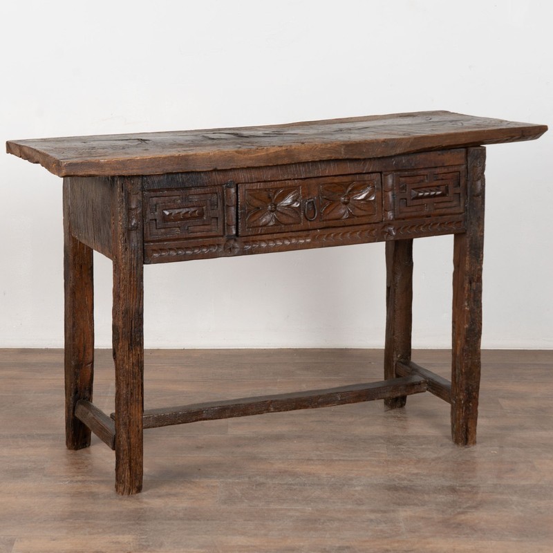18th Century Rustic Portuguese Chestnut Console Table with Single Drawer