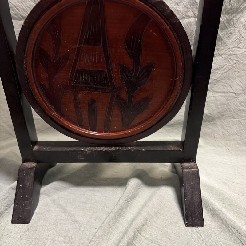 Vintage 3-Tier Solid Wood Round Carved Folding Table Pie Stand Bird Houses 32” gallery