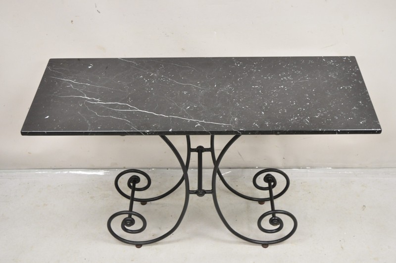 Vtg French Country Pastry Style Wrought Iron Marble Top Baker's Console Table gallery