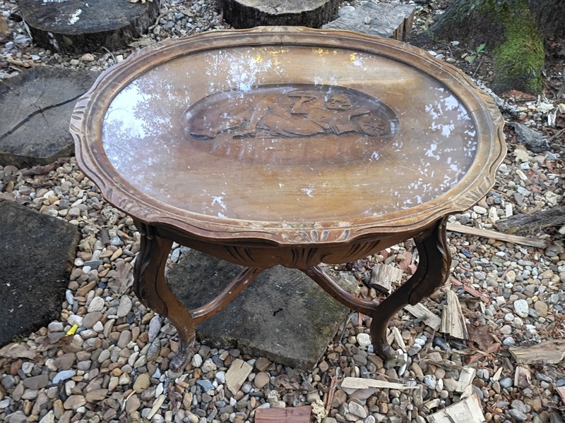 1920 French Walnut Hand Carved Oval Serving Table