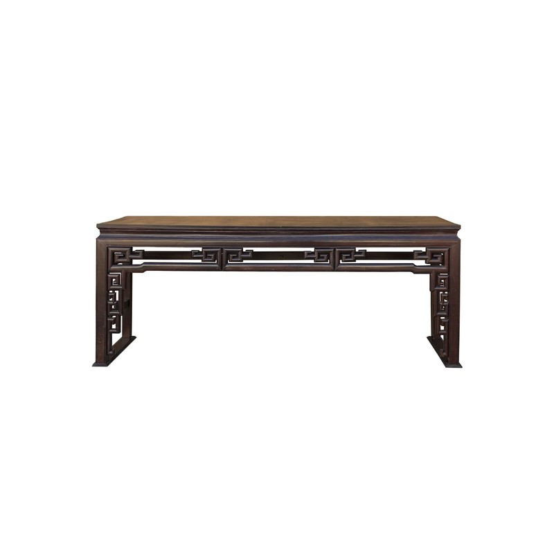 Chinese Vintage Brown Lacquer Square Ru Yi Motif Long Altar Console Table ws3882