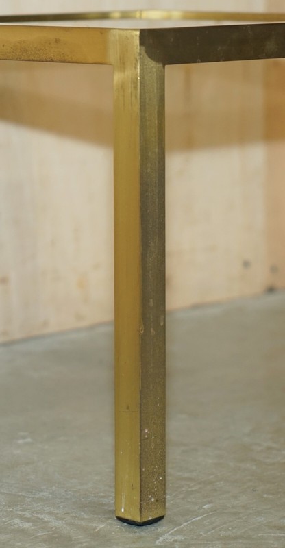 FOUR MID CENTURY MODERN MAISON JANSEN PARIS STYLE BRASS SMOKED GLASS SIDE TABLES gallery