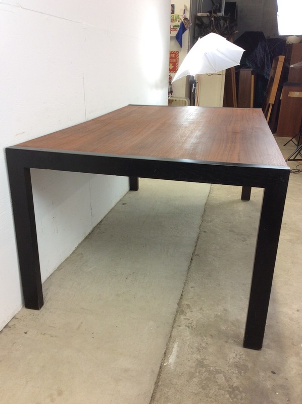 Mid Century Modern Rectangular Teak Dining Table with Black Painted Legs gallery