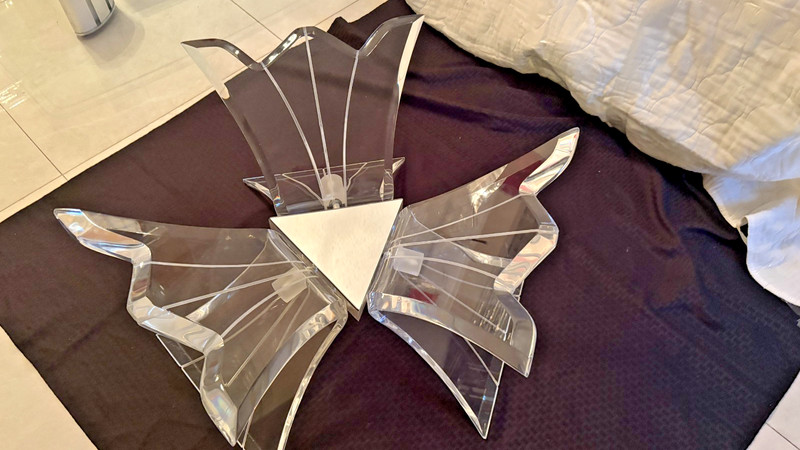 LUCITE FROM REFINED FURNISHINGS BUTTERFLY WING GLASS COFFEE TABLE -MCM gallery